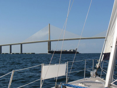 Barge Under Sunshine Skyway in Tampa Bay