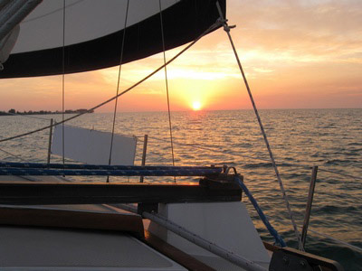 Sun Setting as seen from Zig Zag Sailboat Charter